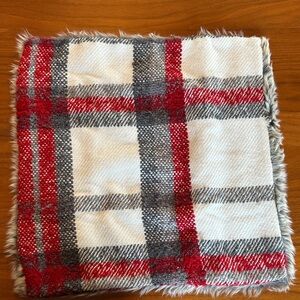Pottery Barn Red and Gray Plaid Pillow Cover with Faux Fur back.  Size 18x18.
